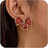 Christmas Earrings for Women Red Bow Earrings Xmas Green Bow Statement Stud Winter Holiday Jewelry New Years Festive Accessories