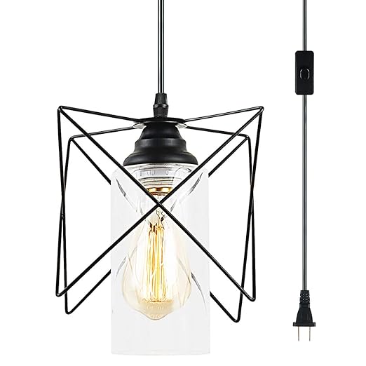 Ganeed Plug In Pendant Light Industrial Vintage Metal Swag Hanging