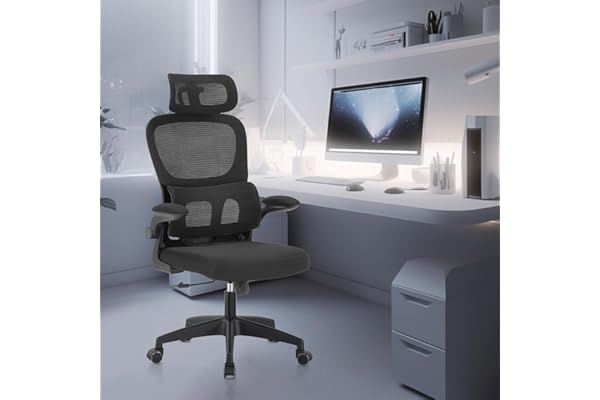 Cadeira de escritório, design ergonômico com suporte lombar independente, malha respirável e encosto de cabeça ajustável (Preto)