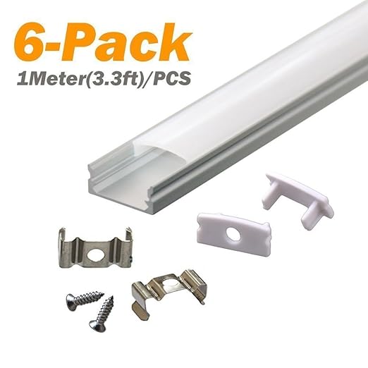 StarlandLed LED Aluminium Profile 6er Pack LED U Profil 6x100cm Endkappen, Abdeckung Opal für LED Streifen & LED Bänder LED E