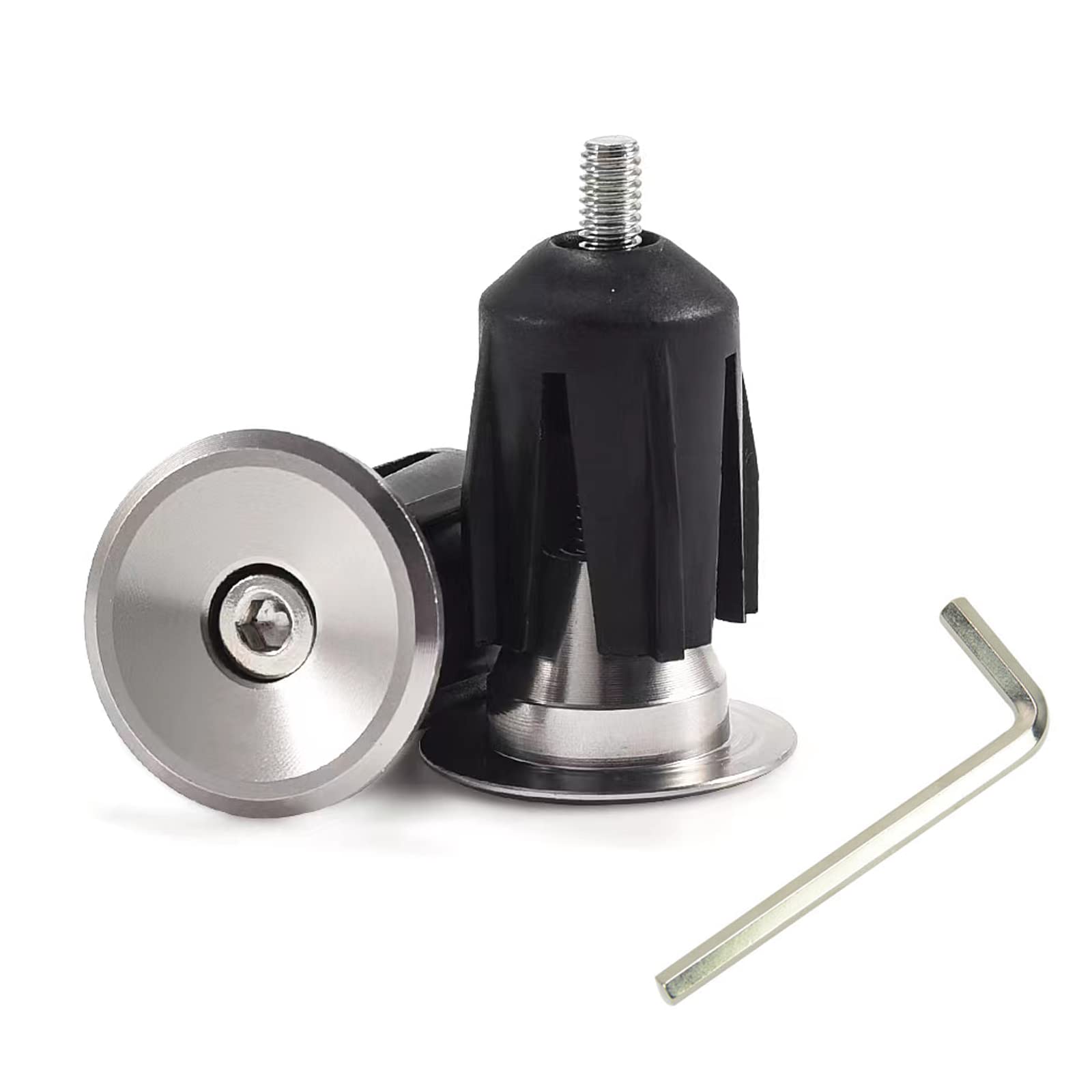SHULLIN Pack of 2 Aluminium Handlebar End Caps, Silver, 2.3 cm Diameter, 4.3 cm Height, Bicycle Handlebar End Plugs with Allen Key