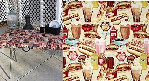 Retro Vintage Picnic Or Diner Food Stay Put Fitted Tablecloth Table Cover for tables up to 6 Ft. and widths of up to 36"