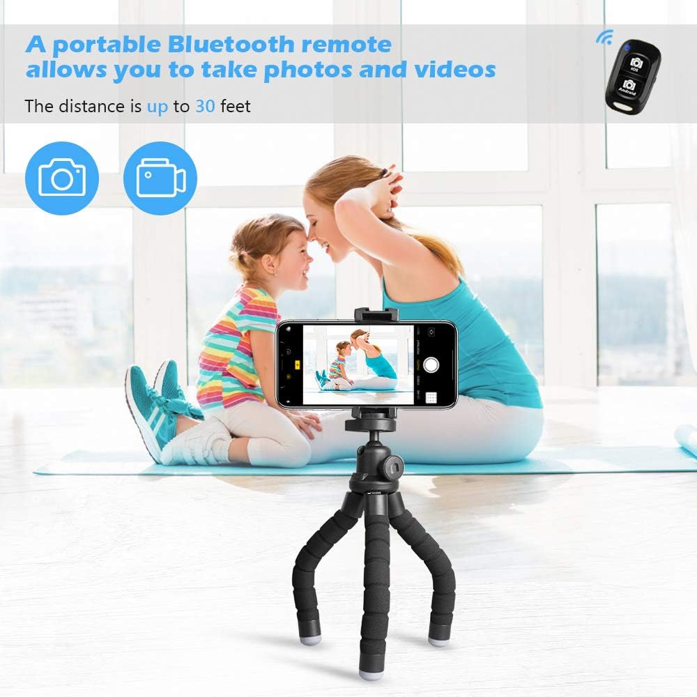 UBeesize Phone Tripod, Portable and Flexible Tripod with Wireless Remote and Universal Clip, Compatible with iPhone/ Android/ Camera, Cell Phone Tripod Stand for Video Recording