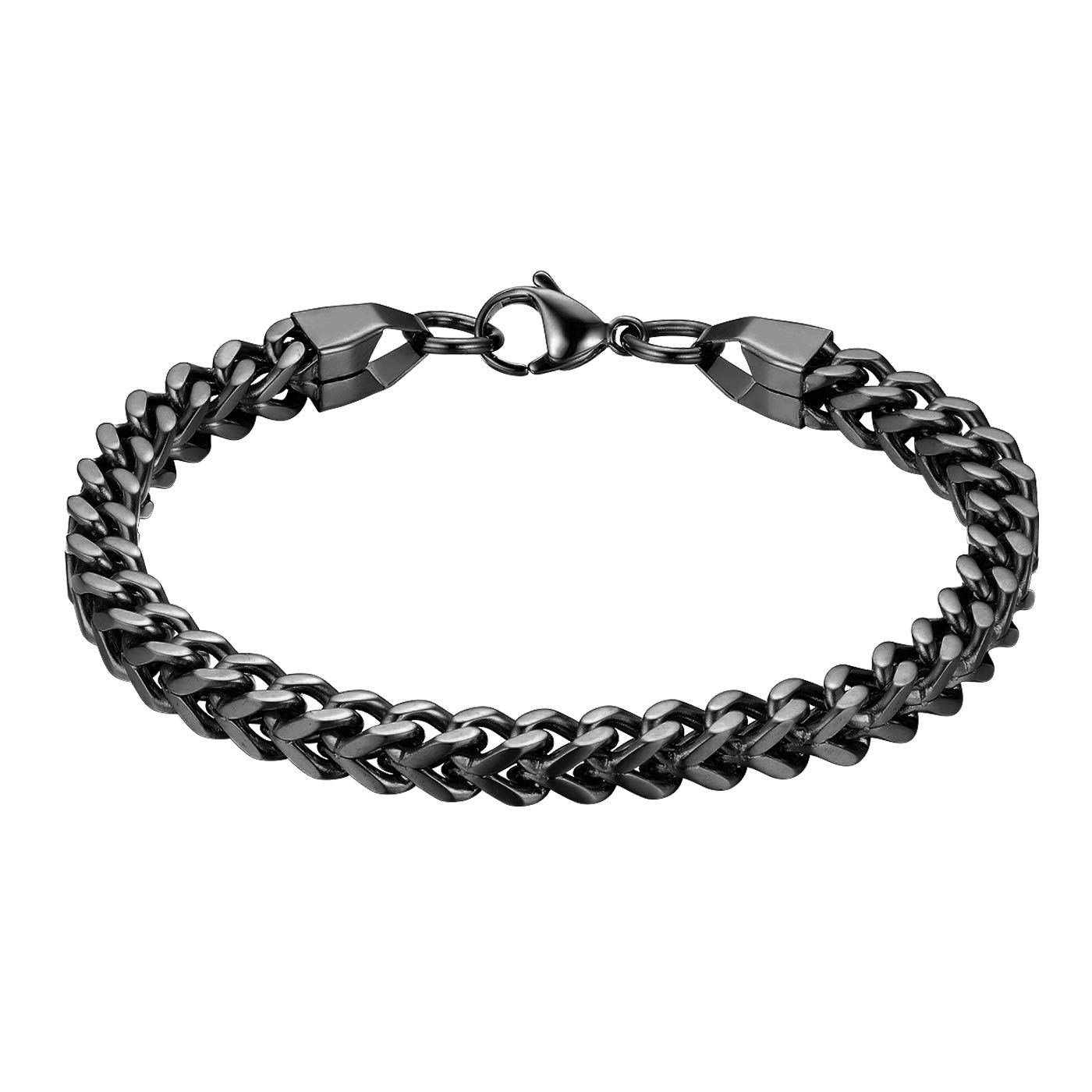 JewelryWe Men's Biker Bracelet Stainless Steel Curb Chain Wheat Chain Polished Link Chain Bracelet 22CM(Black)