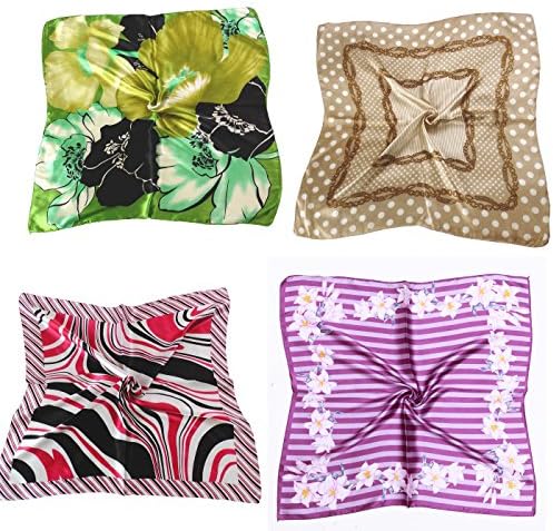 4 Scarves - Silk-like Medium Square Fashion Scarf 24" x 24" - Passion Set