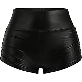 GORGLITTER Women's High Waisted Leather Mini Shorts Y2K Ruched Sexy Going Out Festival Rave Shorts