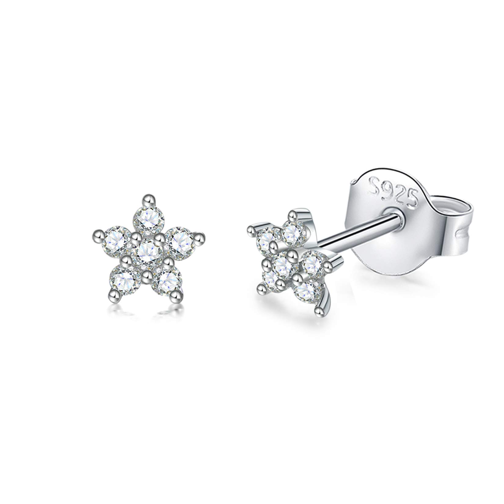 Silver Stud Earrings for Women Girls, Tiny Flower Stud Earrings Small 925 Sterling Silver Hypoallergenic Cubic Zirconia Helix Cartilage Earrings Piercing Sleeper Studs, 4mm — image 1