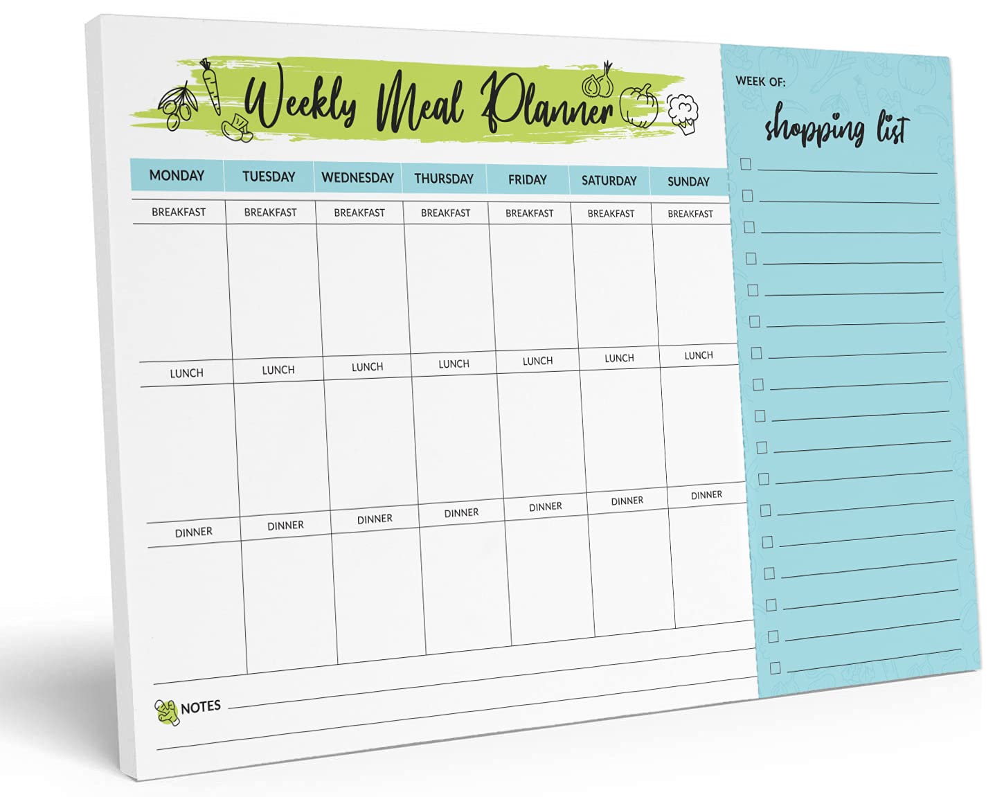 Inkdotpot Weekly Meal Planner Notepad 7"x10”, "Weekly Meal Planner" Magnetic Meal Planning Pad with Tear Off Grocery Shopping List for Fridge- Kitchen & Home - 54 Sheets