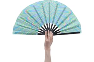 HeyToo Women/Men Large UV Glow Rave Handheld Fan for Drag Queen Cosplay EDM Club Party Music Festival Dance Decoration Green