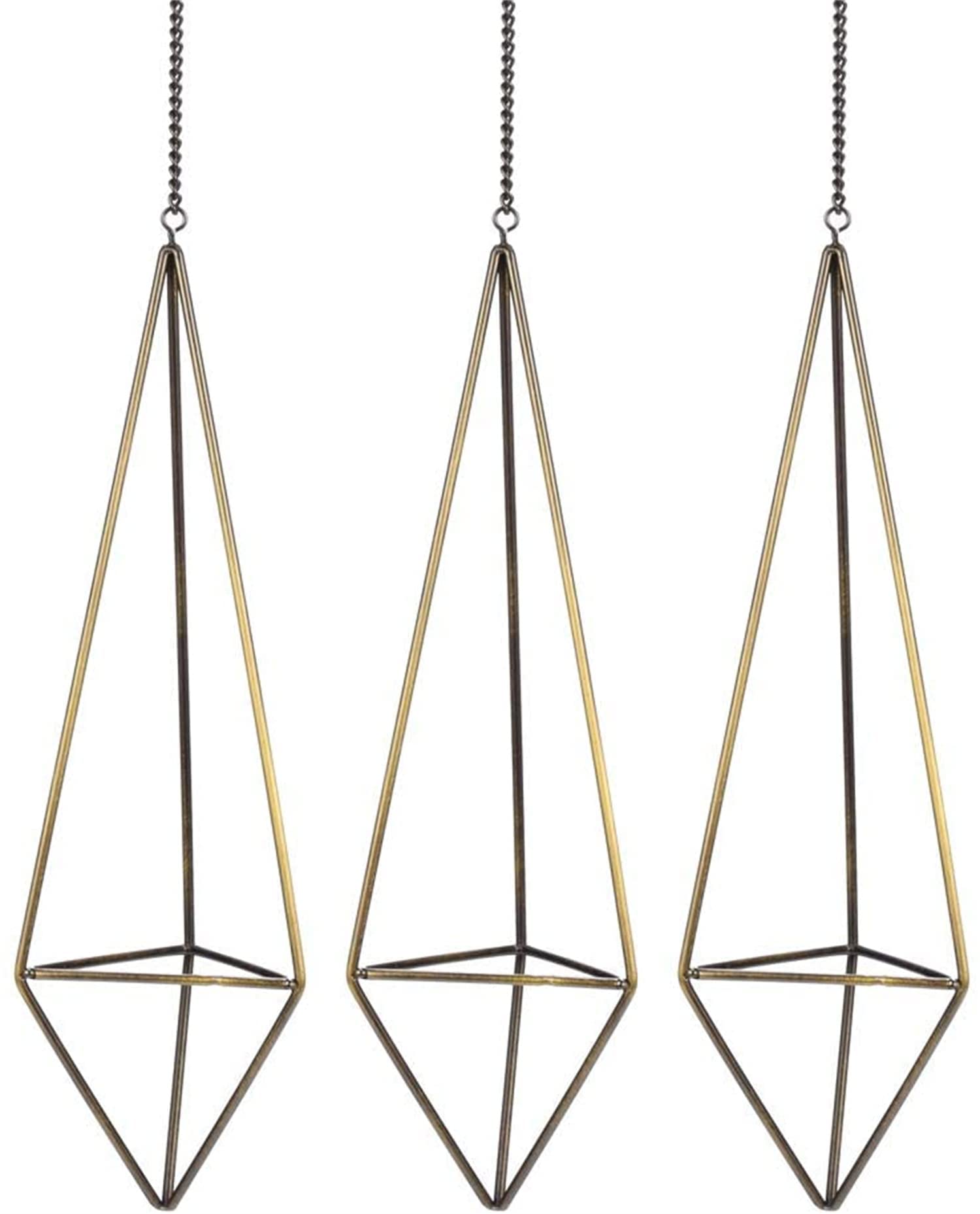 Ecosides Sets of 3 Geometric Metal Air Plant Holder Bronze,Himmeli for Tillandsia,Hanging Planter Basket Air Plant Display with Chains,Medium