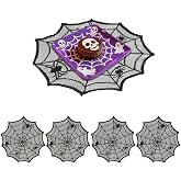 4pcs Halloween Spider Wed Placemats Round Dining Table Decoration 12 Inch Heat Insulation Table Mats Funny Spider Wipeable Waterproof Non Slip Place Mat for Halloween Party Kitchen Home Decor