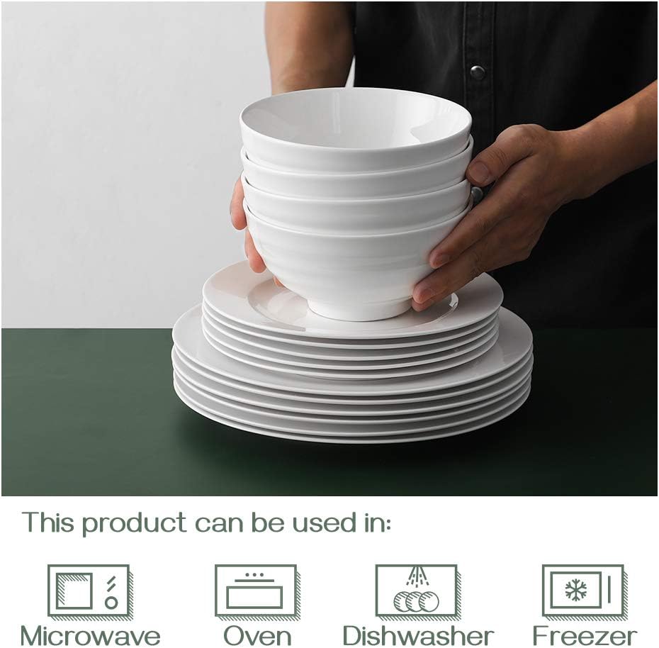  | DOWAN 26 Ounces Porcelain Soup Bowls, Cereal Bowls with Non Slip Ripples, 4 Pack, Stackable Round, Dishwasher & Microwave Safe, Easy to Clean Ceramic, White: Soup Bowls