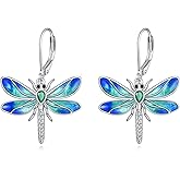 Diamond Dragonfly Earrings for Women 925 Sterling Silver Dragonfly Dangle Drop Leverback Earrings Cute Animal Jewelry Gifts for Mom Wife Sister Friend Birthday Christmas