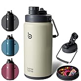 BOTTLE BOTTLE Insulated Water Bottle 64 oz with Straw and Dual-use Lid Half Gallon Water Jug Vacuum Stainless Steel for Workout Sports Insulated Beer Growler with Handle and Pills Holder Gray