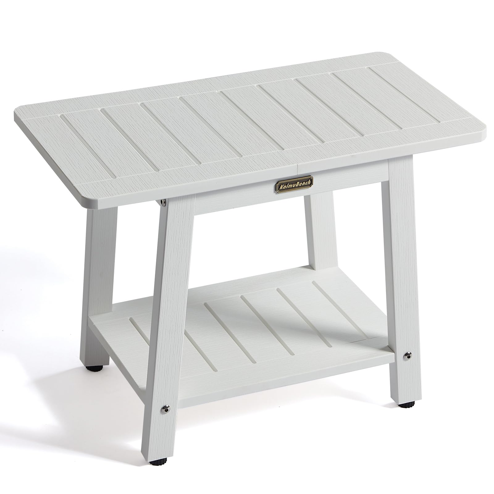 Photo 1 of **SOLD FOR PARTS** Shower Bench for Inside Shower, HDPS Shower Stool for Shaving Legs, Waterproof White Poly Bathroom Chair Seat, 2 Tier Foot Rest with Shelf & Adjustable Feet, Non-Slip