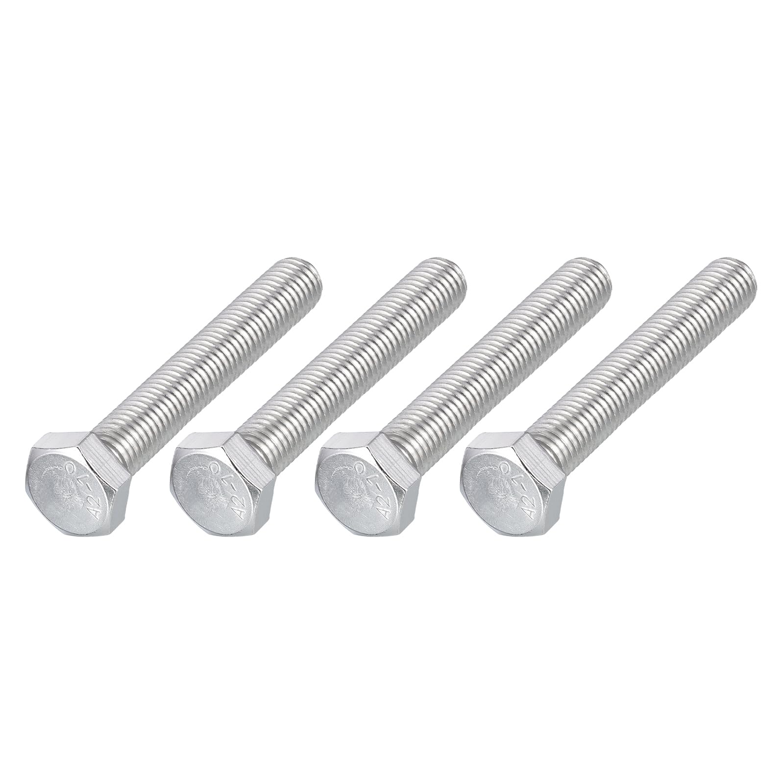 METALLIXITY Hex Bolts (M12-1.75x75mm) 4Pcs, 304 Stainless Steel Coarse Fully Threaded Hex Head Screw Bolt Machine Screws - for Furniture Repair, Silver