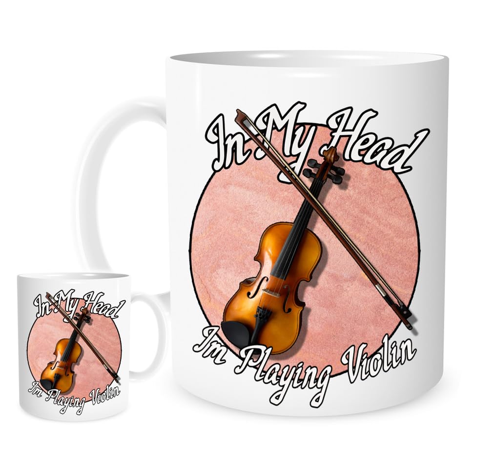 Violin Gift Coffee Mug. 11OZ Ceramic Mug 'in My Head I'm Playing Violin' Mug for Tea or Coffee - Music Classical Fiddle. Dishwasher and Microwave Safe