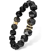 AWNL Beaded Bracelet for Men Tiger Eye Onyx Obsidian Natural Gemstones (10 mm) Premium Sterling Silver Centre Protection Charm Handmade Stretch Bracelet Gift for Men, 5.9''- 8''