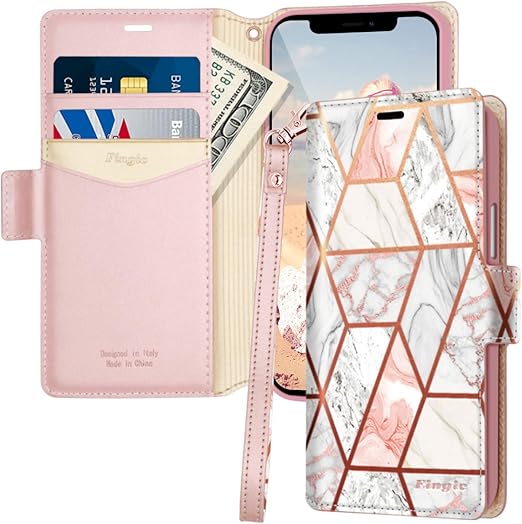Amazon Com Fingic Compatible With Iphone 12 Pro Max Case Wallet Case Rose Gold Marble Pu Leather Credit Cards Slots Holder Cash Pocket Kickstand Flip Protective Cover Case For Apple Iphone 12 Pro