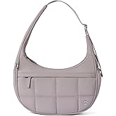 POIUGOYA Nylon Shoulder Bag For Women,Small Quilted Crescent Bag,Triple Zip Pocket Small Puffer Bag For Travel/Fitness