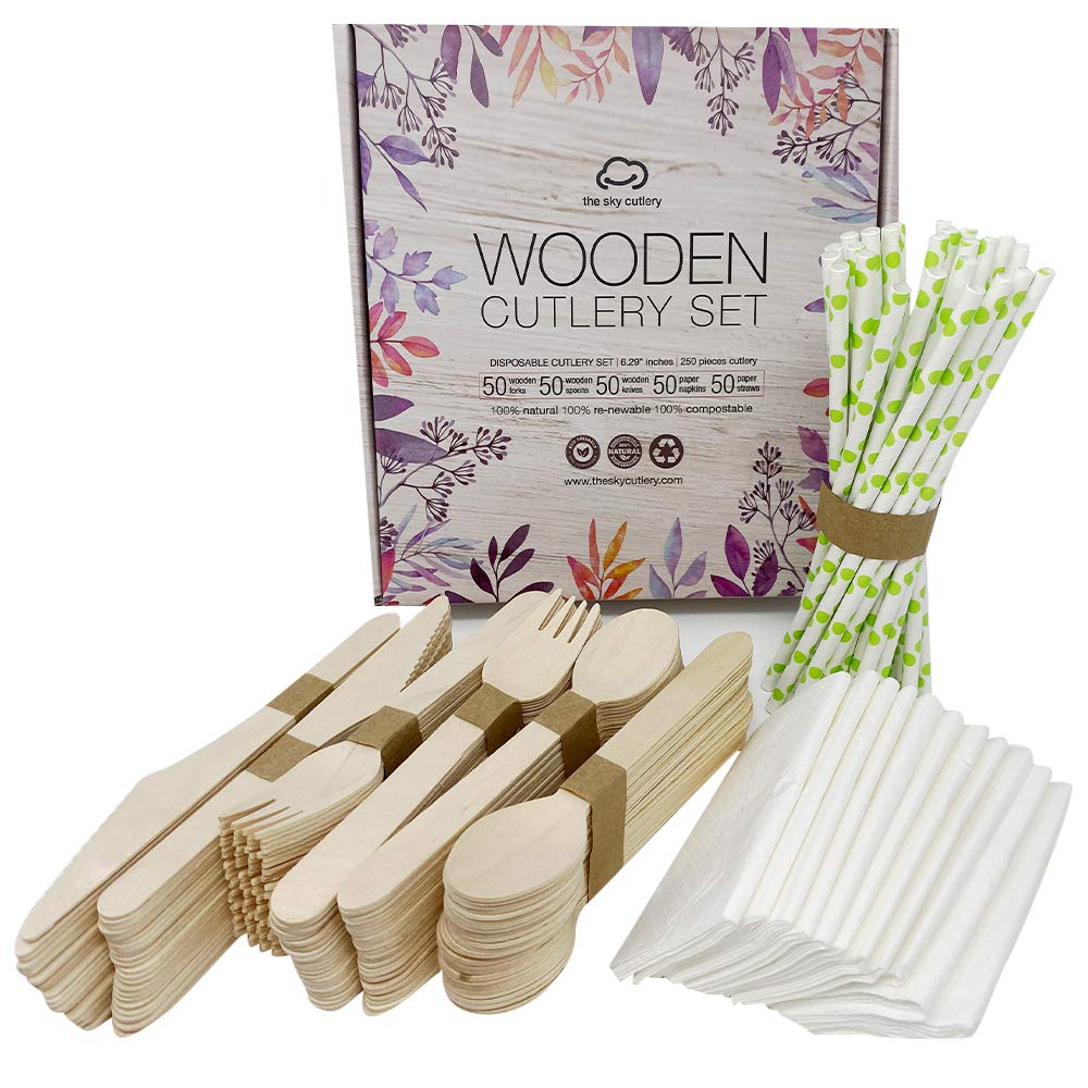 Disposable Wooden Cutlery Set 250 Piece Compostable