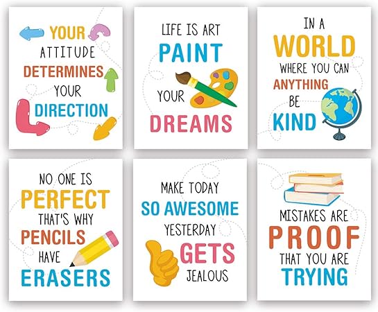 Amazon Com Hlniuc Colorful Inspirational Quotes Art Print Motivational Sayings Wall Art Poster Set Of 6 8 X10 Unframed Positive Words Canvas Painting For Classroom Nursery Playroom Decor Posters Prints