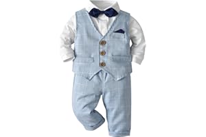amokk Baby Boy Formal Wear Suits for 1st 2nd Birthday Gentleman Outfits for Baptism Christening Bowtie and Vest Pants Set