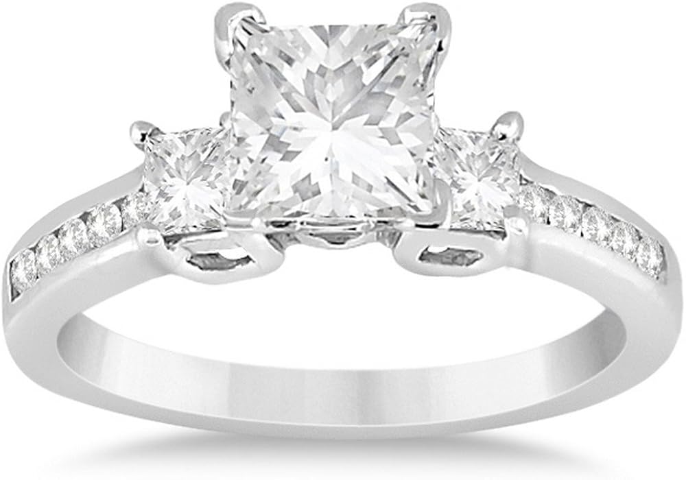 3 Stone Princess Cut Diamond Engagement Ring Setting W Channel Set Side Stones In Palladium 0 50ct Amazon Com