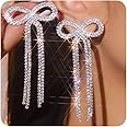 fxmimior Women Bridal Silver Bow Rhinestone Earrings Dangling for Women Chandelier Statement Tassel Earrings Sparkly Drop Crystal Earrings Halloween Long Dangle Earrings