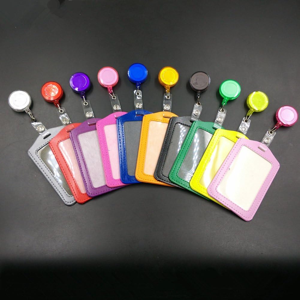 yueton Pack of 10 PU Leather ID Badge Card Holder with Retractable ID Badge Reel : Office Products