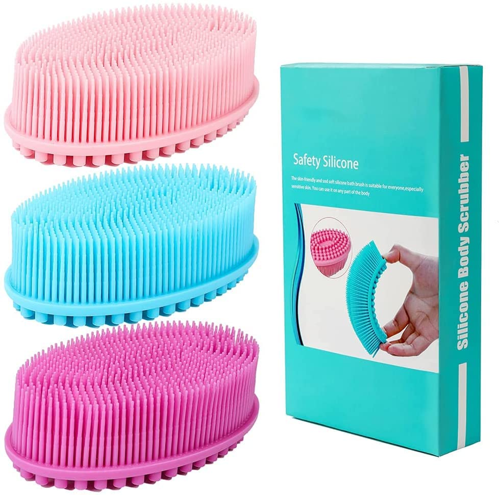 Silicone Body Scrubber Loofah - Set of 3 Soft Exfoliating Body Bath Shower Scrubber Loofsh Brush for Sensitive Kids Women Men All Kinds of Skin