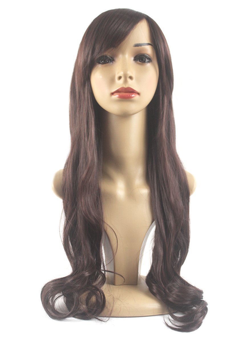 Xiaoyu 25"70cm Fascinating Oblique Bangs Wavy Wigs - Dark Brown