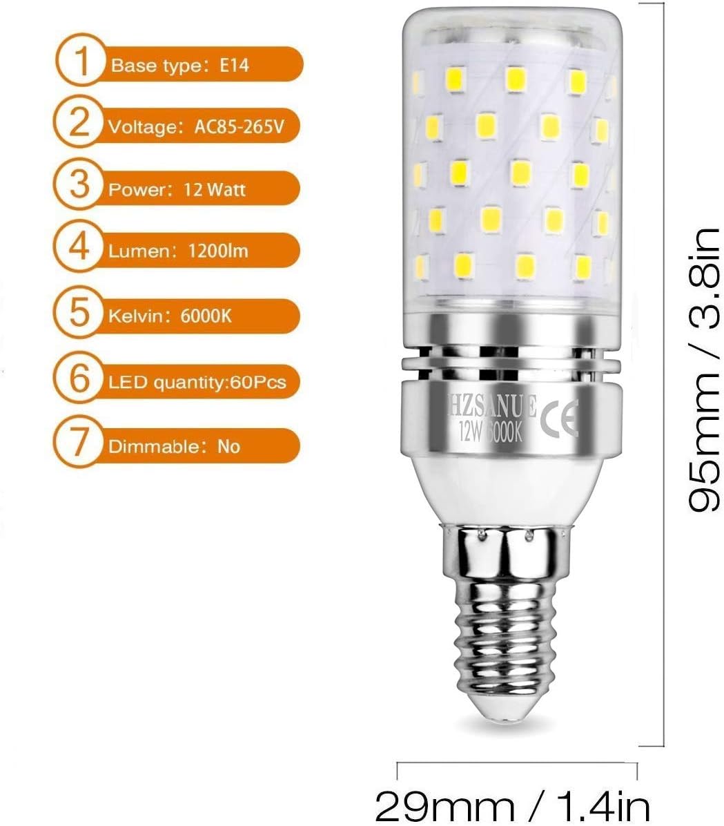 HZSANUE E14 LED Corn Bulbs 12W, 6000K Daylight White, 1350LM, Small Edison Screw Bulbs,100W Incandescent Bulbs Equivalent,Pack of 4 - Image 3