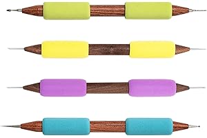 Double-Ended Pottery Carving Needle 4 PCS, Premium Wood Handle & Metal Tip Clay Engraving Tool, Durable Ceramic Modeling Text