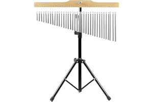 QWORK 36 Tones Musical Chimes Instruments with 2.3-4.2 ft Adjustable Mounting Stand – Crisp Sound Chrome Bells, Collapsible Tripod Base