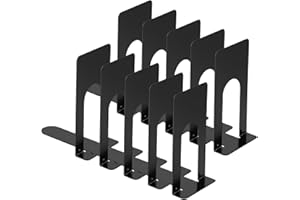 SENJEOK 10 Pack Metal Bookends for Shelves, Heavy Duty Anti-Slip Holds Books, CDs, Albums for Office, Home Organization, Blac