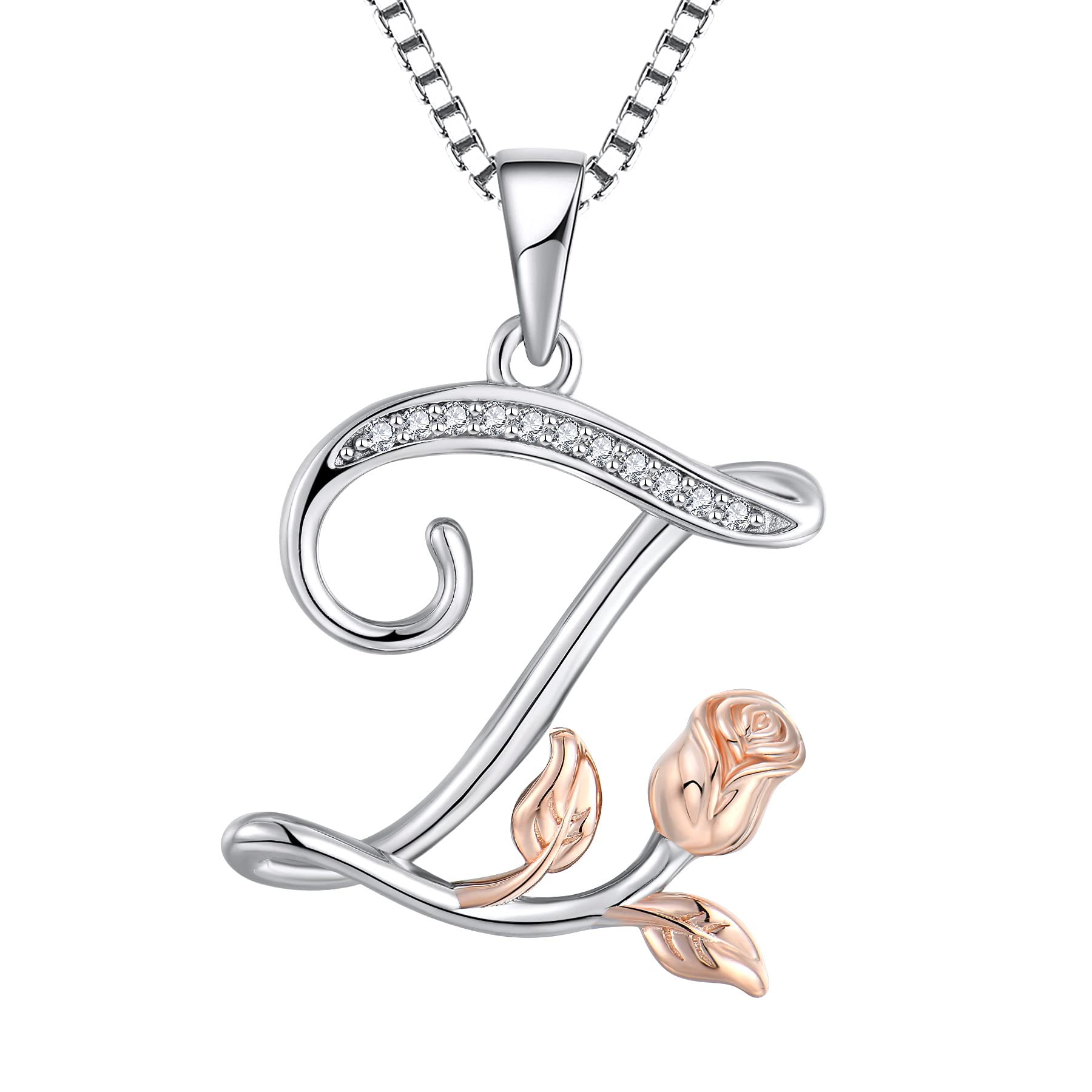 starchenie Alphabet Rose necklace Letter Z Necklace Zirconia Pendant 925 Sterling Silver Necklace for Women