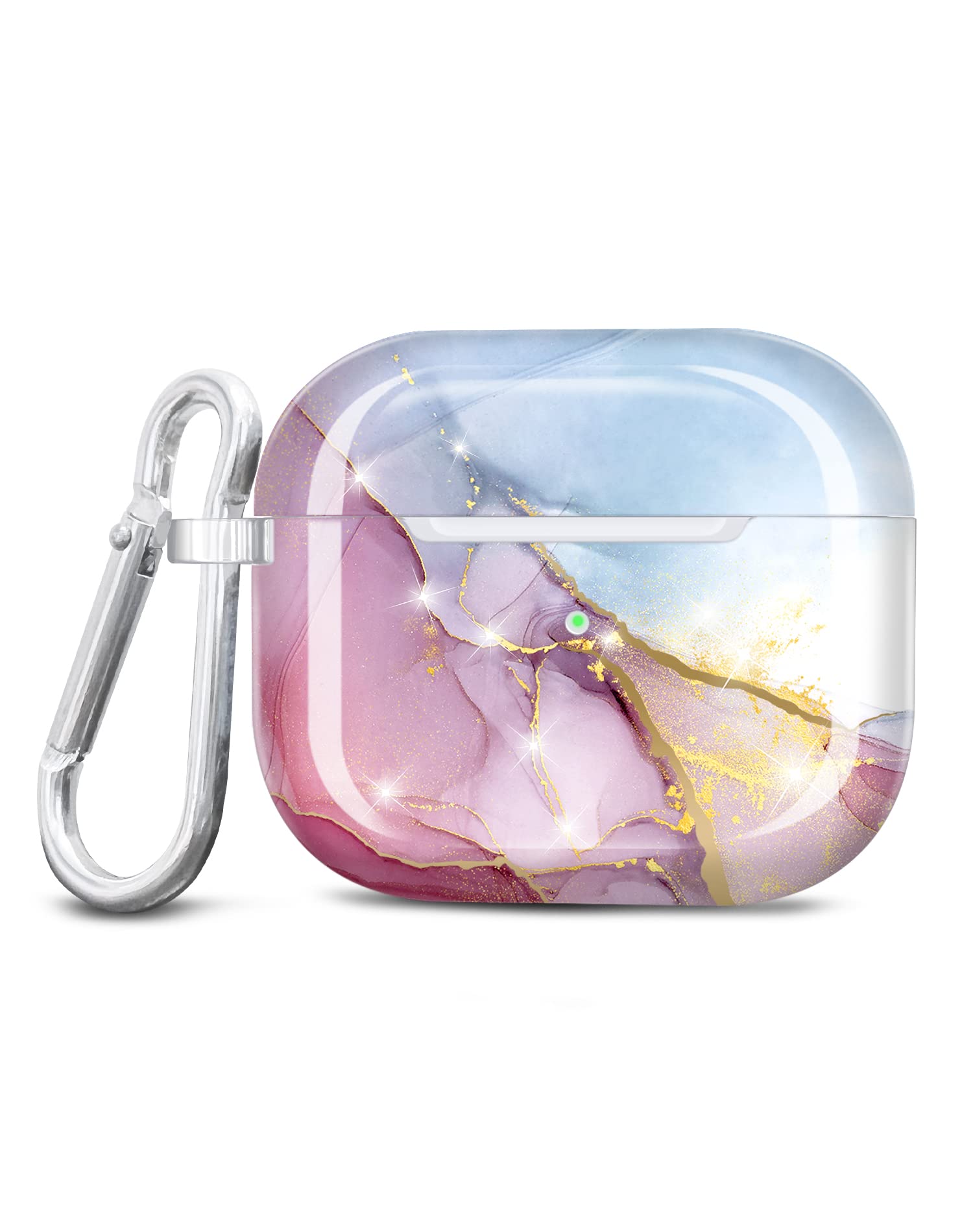 JIAXIUFEN Case Designed for AirPods 3 Case Cover Sparkle Glitter Marble Full Protective TPU Skin Accessories for Women Girl with Keychain Compatible with Airpods 3rd Generation Case - Purple Blue