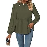 Samefar Womens Fall Shirts Long Sleeve Babydoll Tops Peplum Smocked Pleated Casual Loose Fit Flowy Blouse