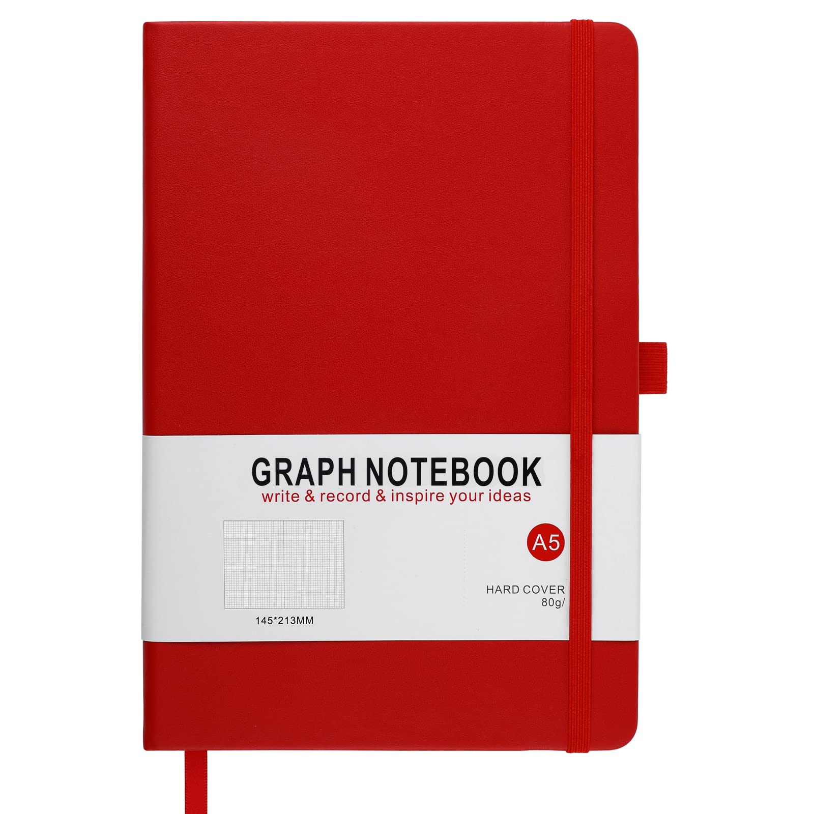 A5 Graph Paper Notebook, Squared Notebook 200 Pages A5 Hardback Notebook with Pen Loop, and Inner Pocket, for Office School Home Business Writing & Note Taking (Red) — image 1