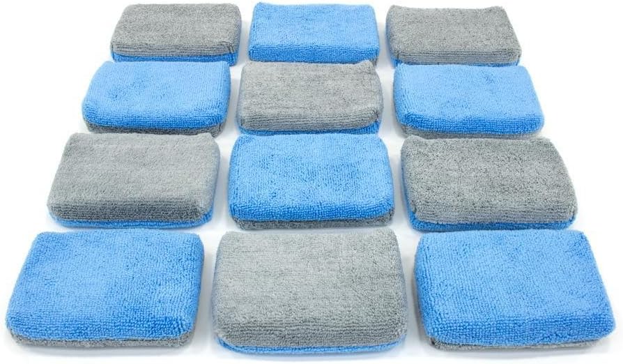 [Saver Applicator Terry] Microfiber Ceramic Coating Applicator Sponge with Plastic Barrier for IGL - 12 Pack (Green/Gray, Thick): Automotive