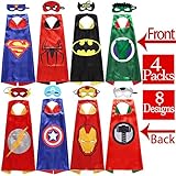 Sholin Superhero Dress Up Costumes 4 Double-sided Design Satin Capes with 8 Felt Masks