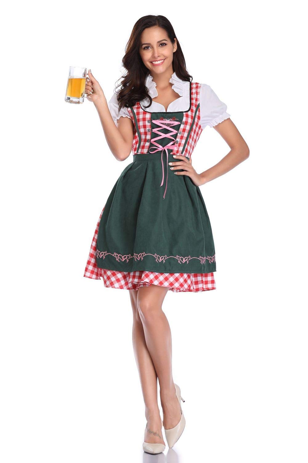 Women's Oktoberfest Maid Beer Girl Costume Womens German Bavarian Dirndl Fancy Dress Size Uk 14, Green/Red (pk-12)