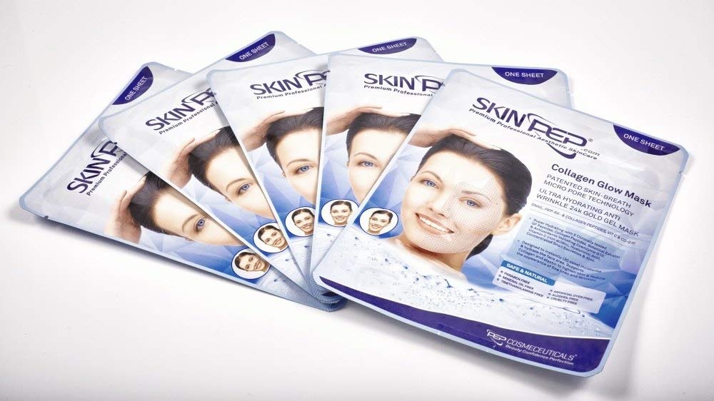 SkinPep Collagen Glow Face Masks + Hydrogel Facial Masks with Hyaluronic Acid and 24k Gold (Pack of 5)