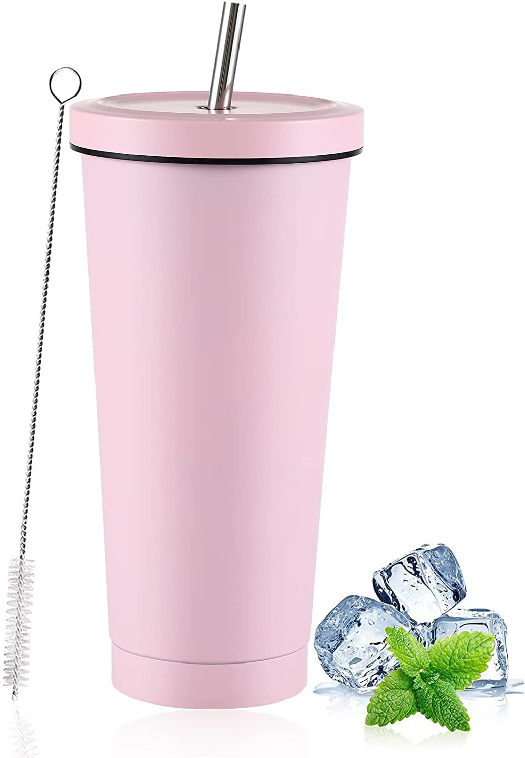 LATERN Iced Coffee Tumbler with Lid and Straw, 750ml Insulated Stainless Steel Cup Double Wall Vacuum Travel Coffee Mug Reusable Water Cup Keeps Drinks Cold & Hot (Candy Pink, 1Pcs)
