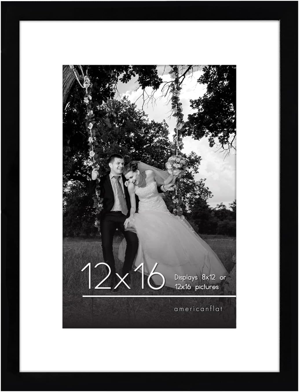 Photo Albums, Frames & Accessories - Americanflat 12x16 Picture Frame in Black - Use as 8x12 Picture Frame with Mat or 12x16 Frame Without Mat - Engineered Wood with Shatter Resistant Glass - Horizontal and Vertical Formats for Wall