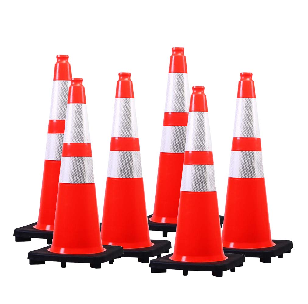 (6 Pack) BESEA 28” Orange Safety Traffic Cone, Black Base Construction Road Parking Cone Structurally Stable，Crowd Control at Public Places (28" Height).: Industrial & Scientific