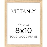 Vittanly 8x10 Picture Frame, Solid Wood Frame with Plexiglass, Includes 5x7 Mat, Wall Hanging or Tabletop for Home Decor, Natural, 1 Pack