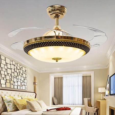 Rs Lighting Luxury Gold Invisible Ceiling Fan With Glass Shade