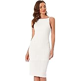 Allegra K Boat Neck Dress for Women's Elegant Midi Sleeveless Dresses